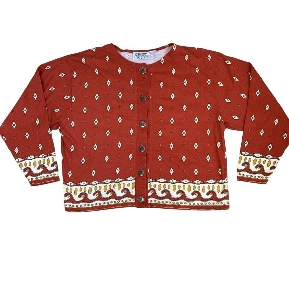 Vintage 90s Button Down Shirt Rust Color Southwest Print Shacket Metal Buttons M - Picture 8 of 14